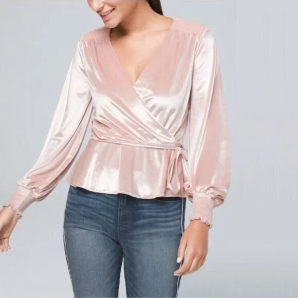2/$30 White House Black Market Velvet Surplice Top Pink Small #9937 - Picture 1 of 9